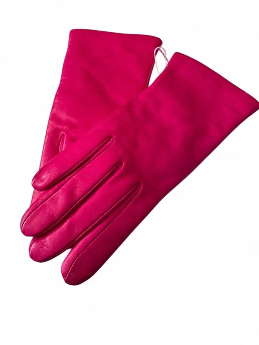 Portolano Fuchsia Pink Leather Gloves with Cashmere Lining Size 6 1/2